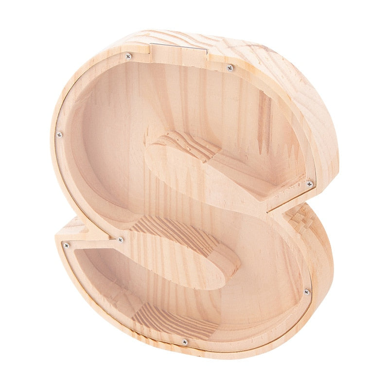 26 Letter Piggy Bank Wooden Coin Money Saving Box Jar Coins Storage Box for Kids Desktop Ornament Home Decor Crafts