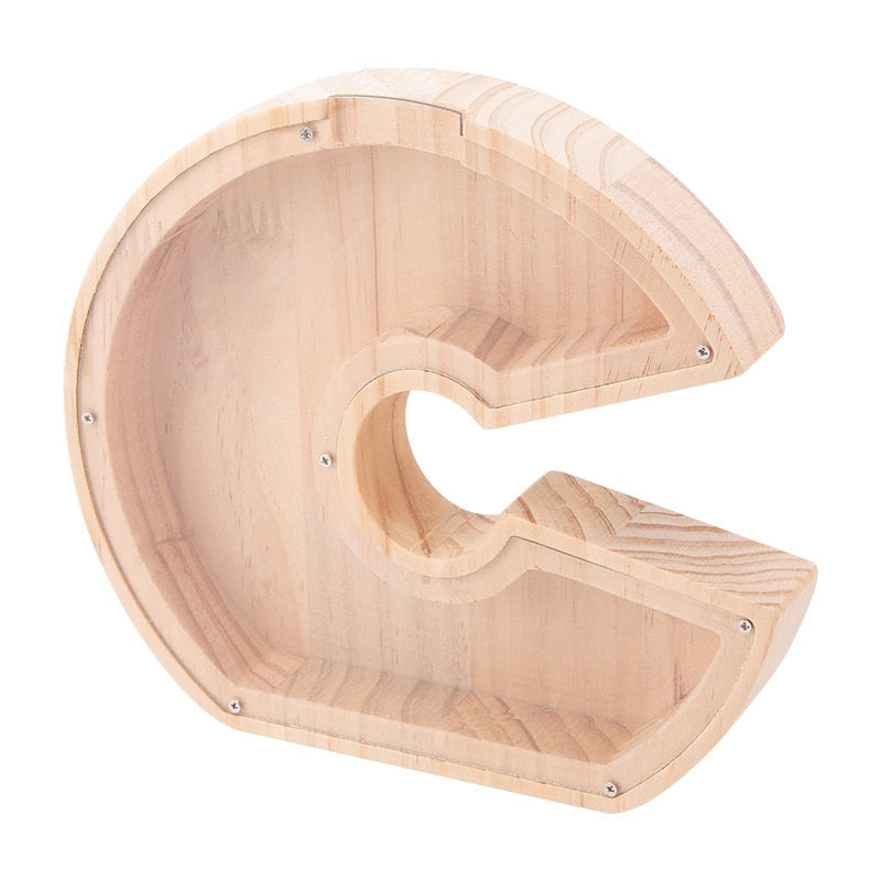 26 Letter Piggy Bank Wooden Coin Money Saving Box Jar Coins Storage Box for Kids Desktop Ornament Home Decor Crafts