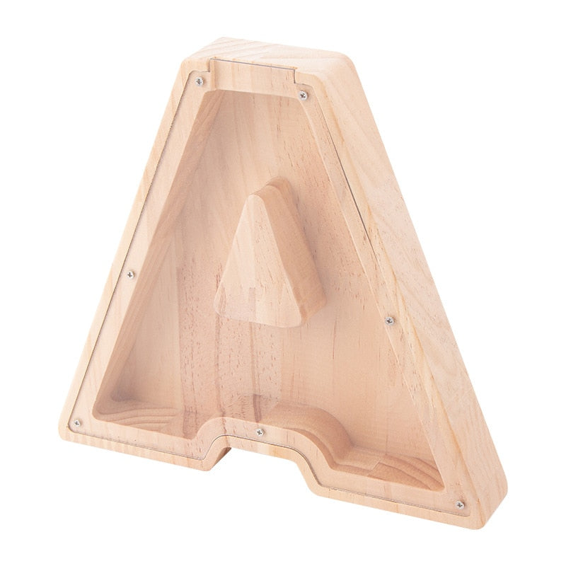 26 Letter Piggy Bank Wooden Coin Money Saving Box Jar Coins Storage Box for Kids Desktop Ornament Home Decor Crafts