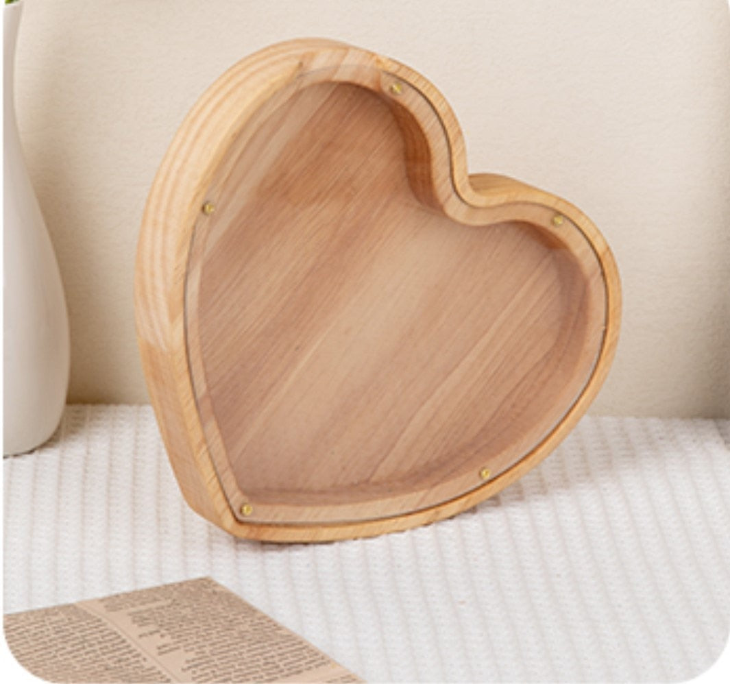 26 Letter Piggy Bank Wooden Coin Money Saving Box Jar Coins Storage Box for Kids Desktop Ornament Home Decor Crafts