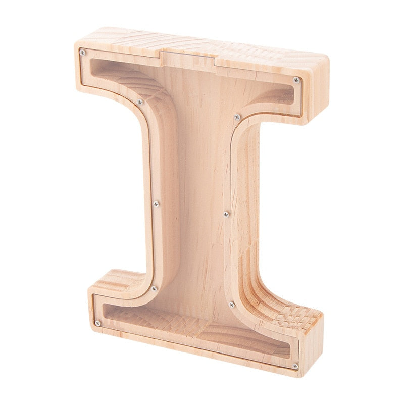 26 Letter Piggy Bank Wooden Coin Money Saving Box Jar Coins Storage Box for Kids Desktop Ornament Home Decor Crafts