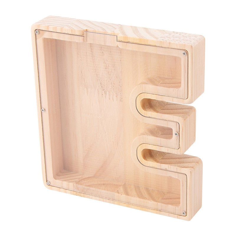 26 Letter Piggy Bank Wooden Coin Money Saving Box Jar Coins Storage Box for Kids Desktop Ornament Home Decor Crafts
