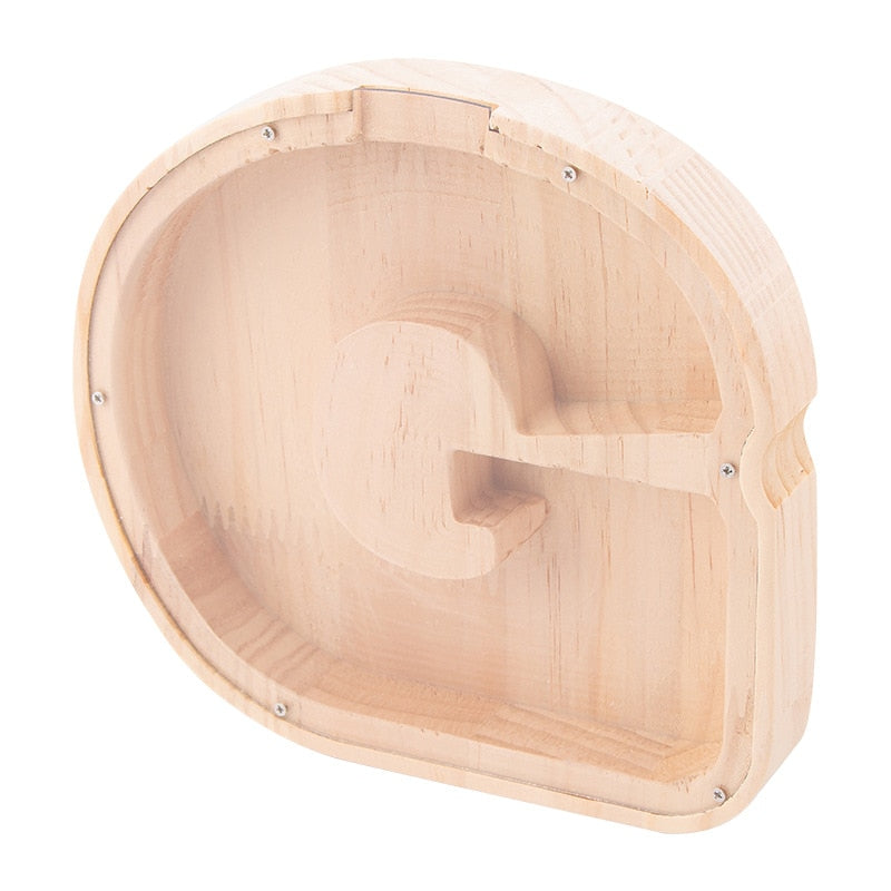 26 Letter Piggy Bank Wooden Coin Money Saving Box Jar Coins Storage Box for Kids Desktop Ornament Home Decor Crafts