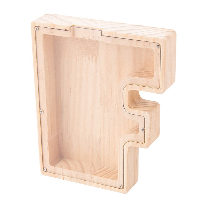 26 Letter Piggy Bank Wooden Coin Money Saving Box Jar Coins Storage Box for Kids Desktop Ornament Home Decor Crafts