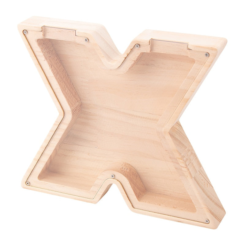 26 Letter Piggy Bank Wooden Coin Money Saving Box Jar Coins Storage Box for Kids Desktop Ornament Home Decor Crafts