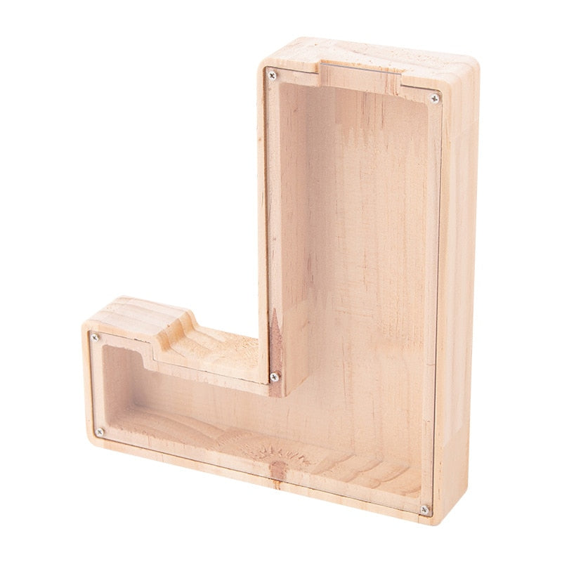 26 Letter Piggy Bank Wooden Coin Money Saving Box Jar Coins Storage Box for Kids Desktop Ornament Home Decor Crafts