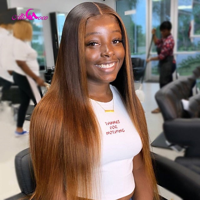 Colored Human Hair Wig Pre Plucked Lace Front Human Hair Frontal Wig