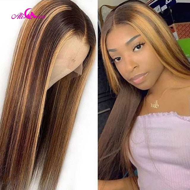 Colored Human Hair Wig Pre Plucked Lace Front Human Hair Frontal Wig