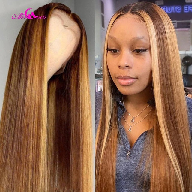 Colored Human Hair Wig Pre Plucked Lace Front Human Hair Frontal Wig
